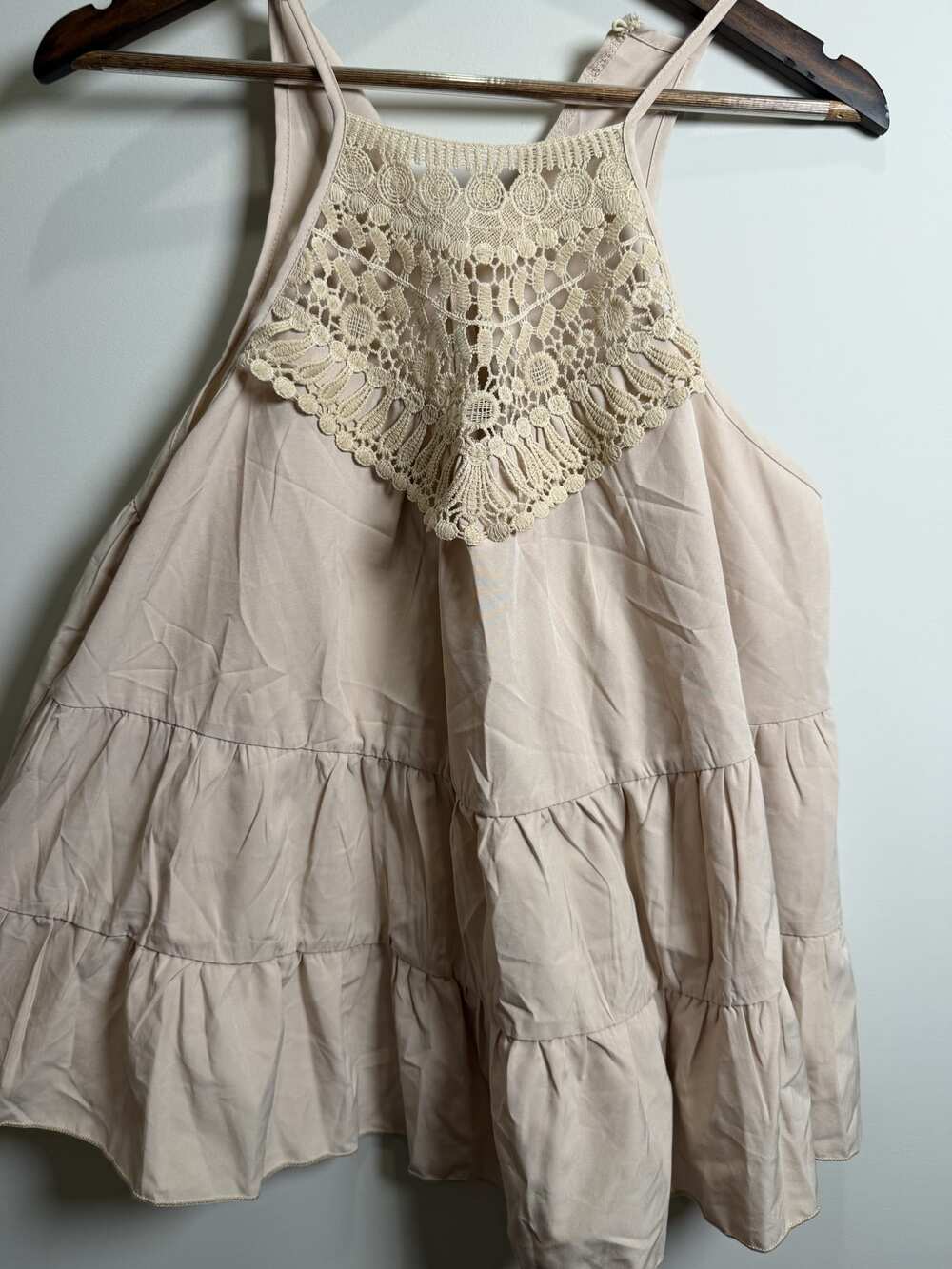 SHEIN Curve Tiered Lace-Panel Sleeveless Dress, Tan, Size 0XL